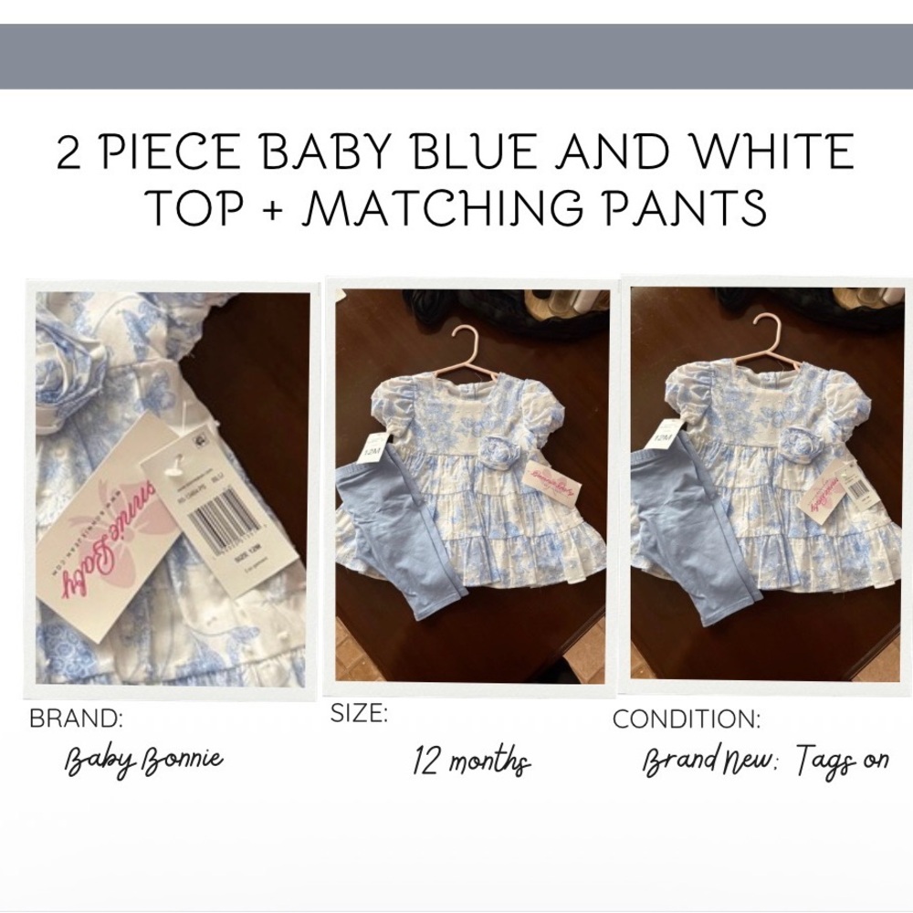 Baby Blue and White Two-Piece Outfit